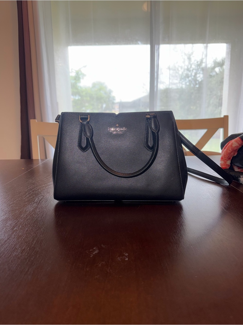 kate spade black leather satchel with detachable strap